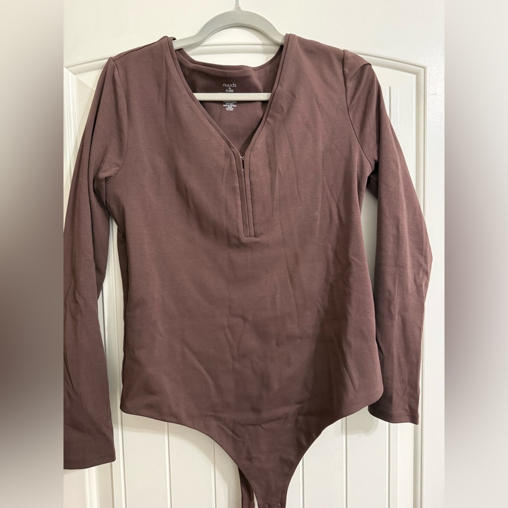 nuuds Coffee Long Sleeve hook and eye Bodysuit